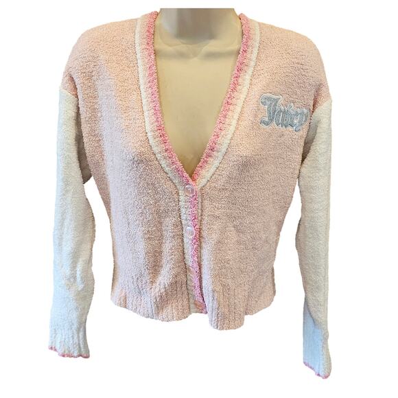 NWOT Juicy Couture Varsity Knit plush Crop Lifestyle Cardigan cozy y2k sweater S - Picture 2 of 8